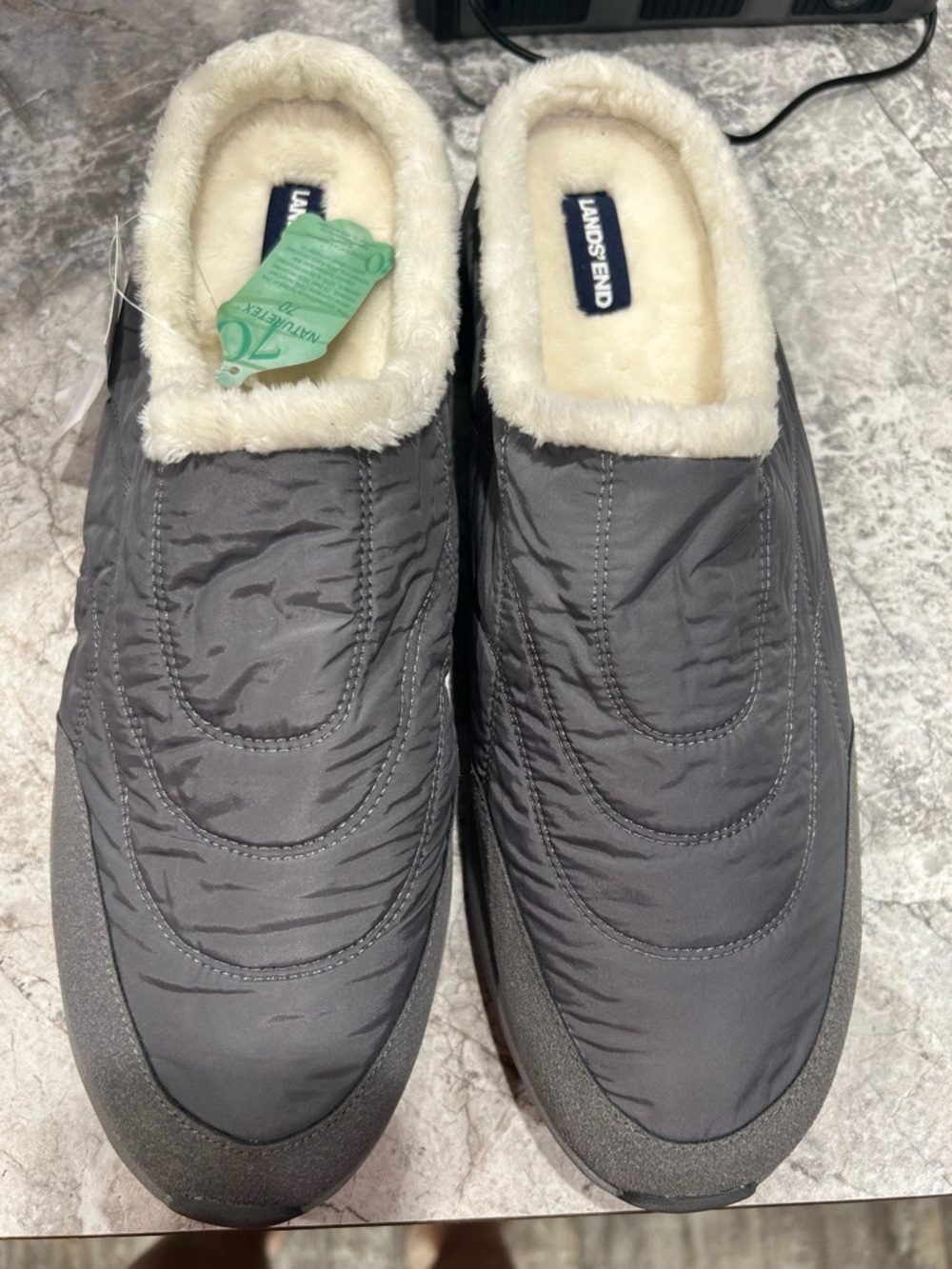 Lands' End Gray Quilted Faux-Fur Lined Slip-On Loafers